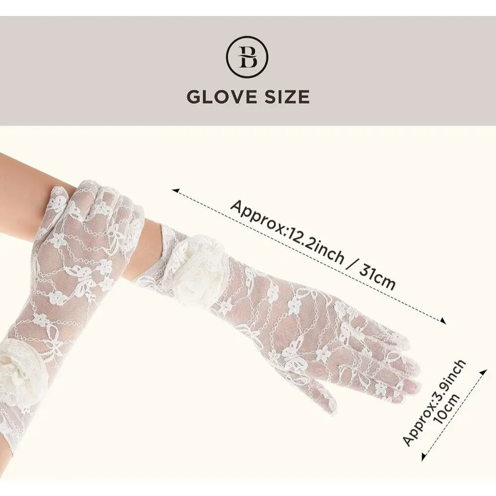 Women's White Floral Lace Opera Elegant Evening Party Prom Gloves Accessories